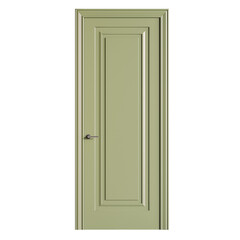 A door with a green frame and a silver handle