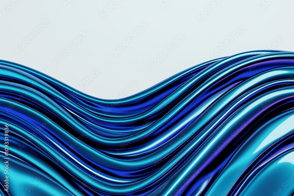 Poster abstract waves of blue metal create a fluid and dynamic composition, suitable for modern design and 