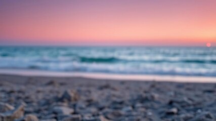 Obraz premium A stunning beach at dusk with twinkling bokeh lights and a light blue sky, twinkling lights, twilight hours, sunset