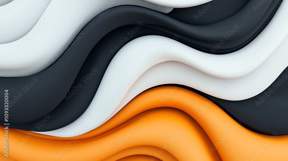 Poster abstract wavy patterns in black, white, and orange create a modern and dynamic visual suitable for v