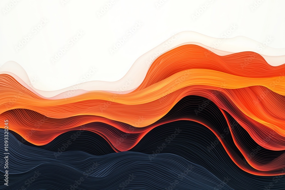 Poster an abstract design featuring vibrant orange and deep blue waves, creating a dynamic and modern visua
