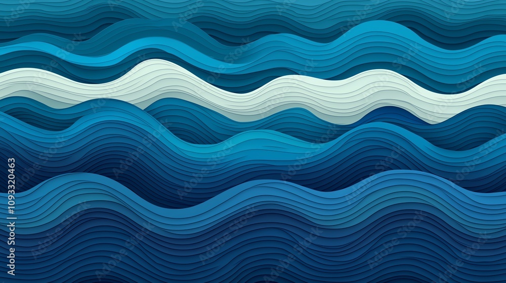 Poster an abstract wave pattern featuring vibrant shades of blue, creating a soothing and dynamic visual ex