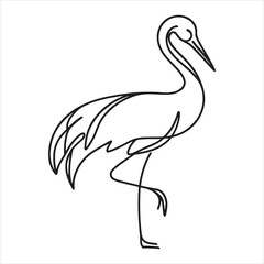 single one line Elegant Crane Bird silhouette on white background

