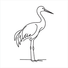 single one line Elegant Crane Bird silhouette on white background
