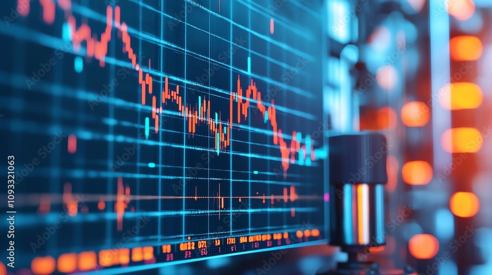 Poster close-up view of a stock market graph showing fluctuating trends, highlighting data analysis and fin