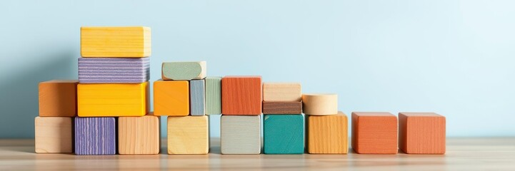 Obraz premium A wooden block spectrum with diverse colored blocks stacked and arranged, children's education tools, learning blocks