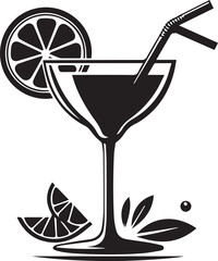 Cocktail Silhouette black and white background