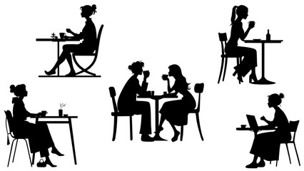 Obraz premium Stylish silhouettes of cafe ladies