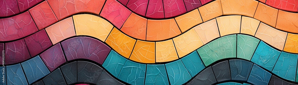 Poster vibrant abstract pattern showcasing waves of color in a mosaic style, perfect for creative projects 
