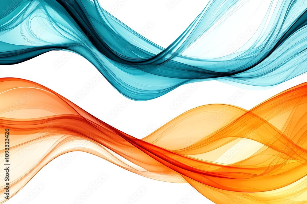 Poster vibrant abstract waves in blue, orange, and aqua colors creating a dynamic and modern design for bac