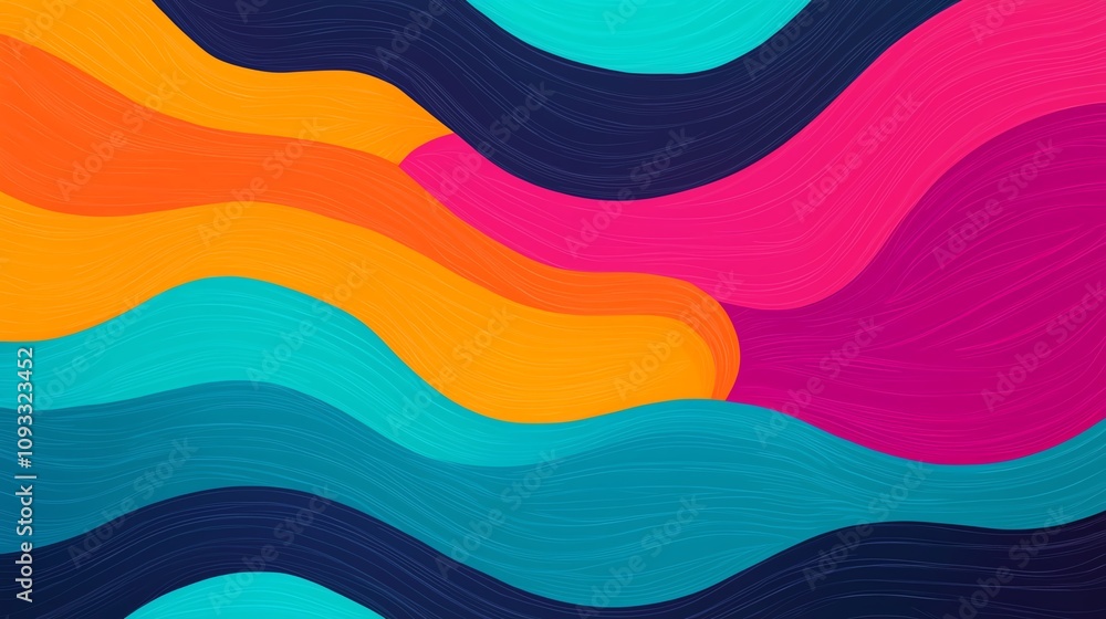 Poster vibrant abstract waves in bright colors create a dynamic and energetic visual experience, perfect fo