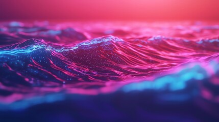 Vibrant waves illuminated by pink and blue hues create a stunning seascape, evoking tranquility and the beauty of nature.