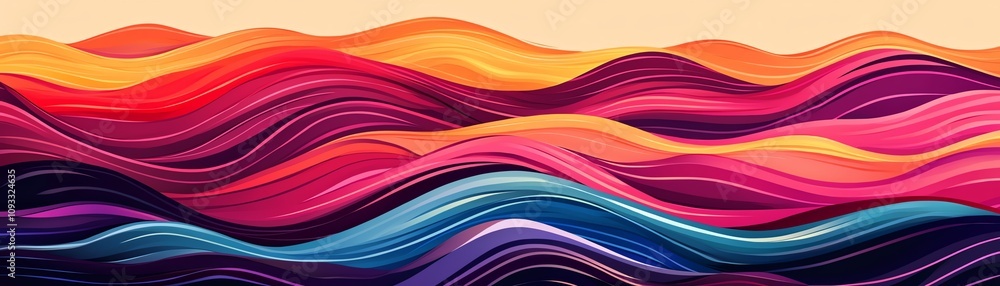 Poster vibrant waves of color create an abstract landscape, inspiring creativity and imagination in design 