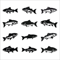 Salmon Fish Silhouette Bundle Collection, Fish Silhouette Bundle Collection