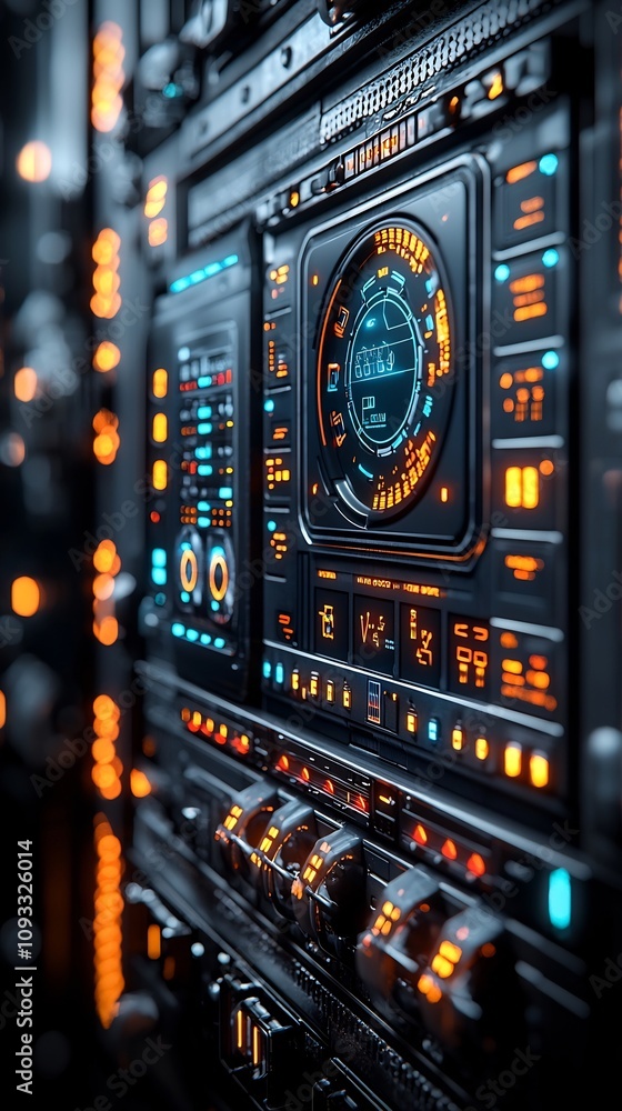 Poster futuristic smart grid control panel optimizing renewable energy sources