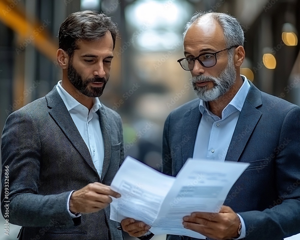 Poster insurance agent explaining liability coverage to business owner with floating charts