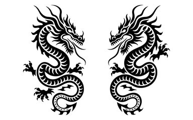 Chinese dragon silhouettes vector on white background.