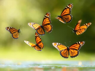 Fototapeta premium Monarch butterflies in flight nature outdoor environment close-up view beauty of nature