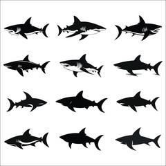 Shark Fish Silhouette Bundle Set, Shark Fish PNG