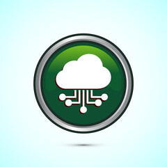 Cloud computing icon design illustration. Data storage and tech icon, Green Color Round Button Design