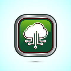 Cloud computing icon design illustration. Data storage and tech icon, Green Color Square Button Design