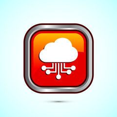 Cloud computing icon design illustration. Data storage and tech icon, Orange Color Square Button Design