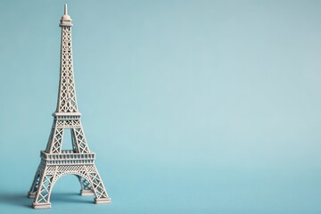 Minimalistic Eiffel Tower model on blue background.
