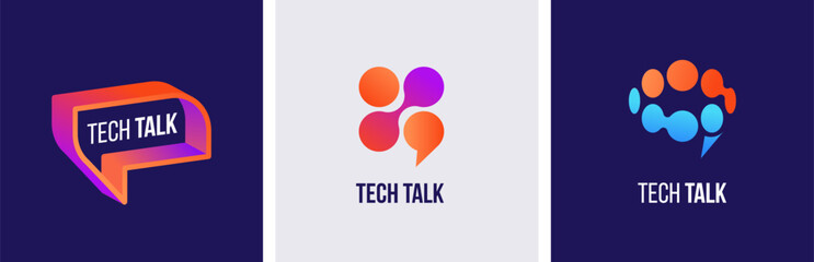 Set of modern colorful, abstract logos, symbols. Tech talk, speech bubbles logos, bio tech logos, icons and concept identity idea. Vector design © Marina Zlochin