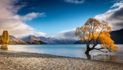 The Lone Beauty: Wanaka Tree Amid Autumn Splendor