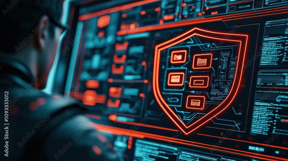 Poster enhancing data privacy cybersecurity measures in technology digital workspace online environment use