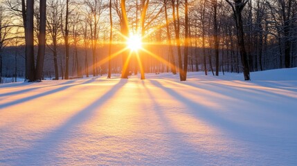 Winter Sunset Illuminates Snowy Forest Trees
