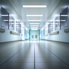 Fototapeta premium Blurred Hospital Interior Bright, Clean, and Minimalistic Abstract Medical Background.