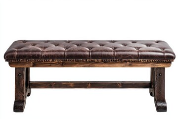 Elegant leather bench with tufted design on a white background.