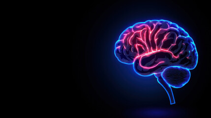 Obraz premium Glowing brain icon on dark background, abstract and futuristic