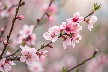 Obraz premium Soft peach blossom bloom abstract floral background wallpaper pattern, calming patterns, peach blossoms, delicate blooms, garden scene, flower power