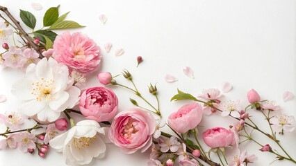 Delicate floral pattern featuring cherry blossoms peonies and garden roses, spring flowers, elegant wedding, pastel colors, delicate design, floral pattern