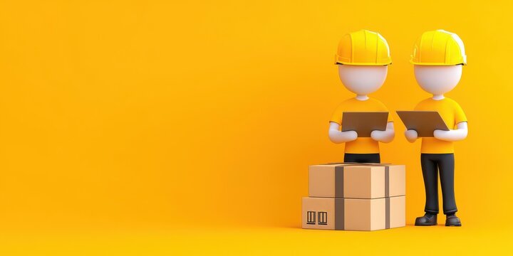 inbound logistics concept. Workers scanning incoming shipments for inventory management, 3D illustration