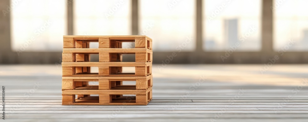 Poster inbound logistics concept. pallet stacking and sorting in inbound logistics area, organized setup, 3