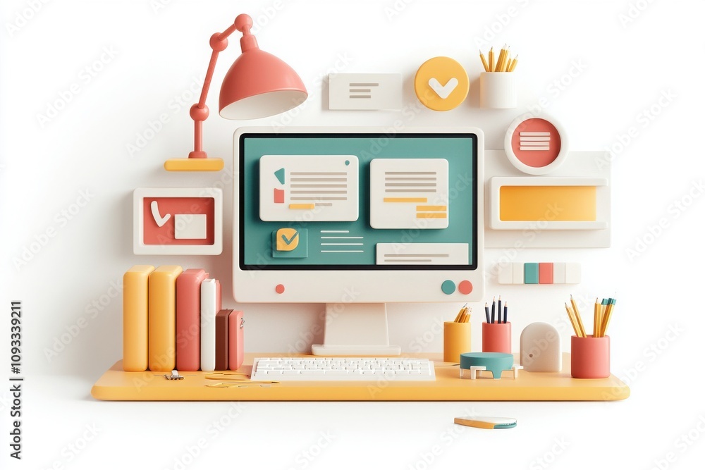 Aufkleber innovative online learning platform interface design virtual workspace digital content modern enviro