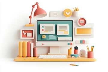 Innovative online learning platform interface design virtual workspace digital content modern environment user-centric viewpoint educational technology concept