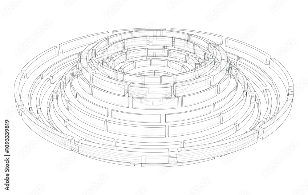 Poster 3d circular pattern. style wireframe model