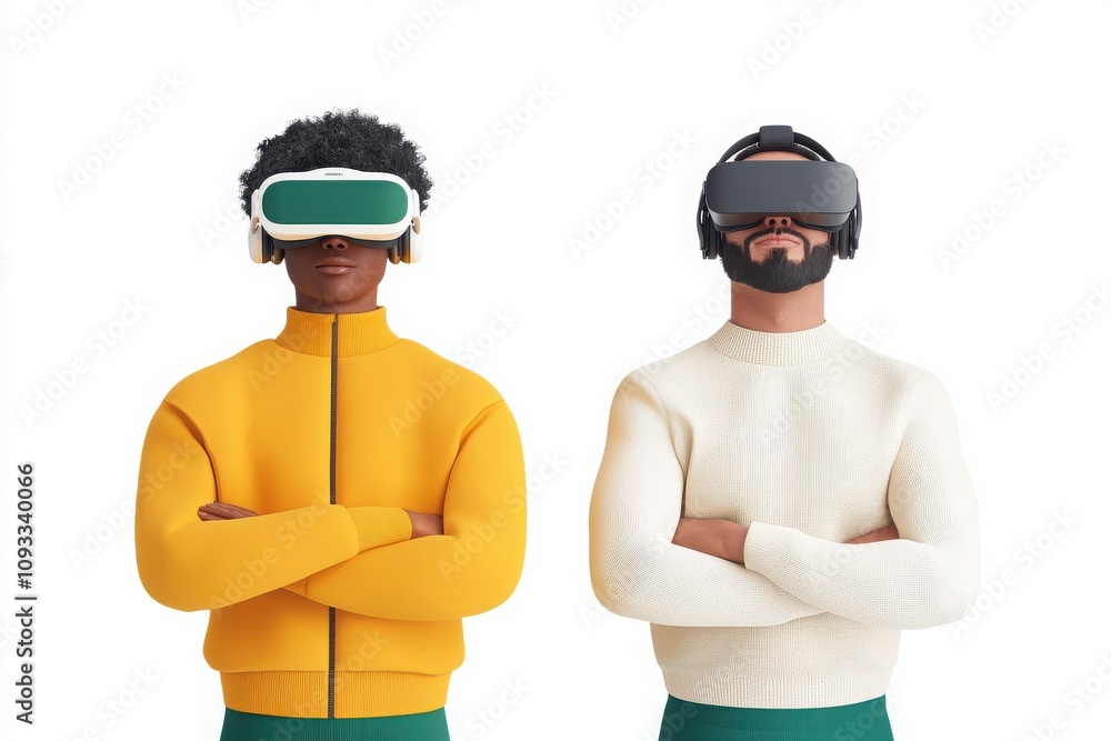 Poster virtual learning experience students in headsets exploring online education classroom setting digita