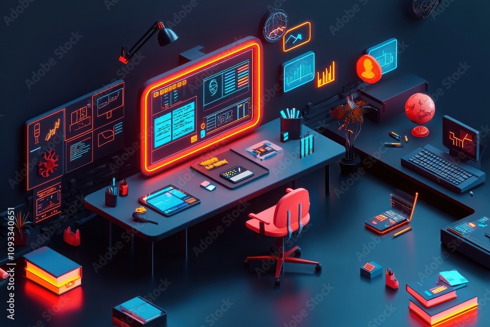 Poster innovative virtual learning environment showcasing futuristic school technology modern workspace dig
