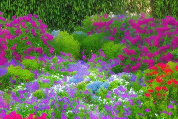 Naklejka premium Flowers and low shrubs landscaping 3d render, transparent background, flowers in the garden