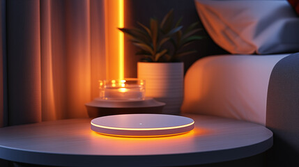 Blank Wireless Charger Placed on a Sleek Bedside Table

