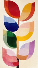 Colorful Abstract Leaf Composition with Layered Multitone Shapes and Organic Flow for Modern Botanical-Inspired Art