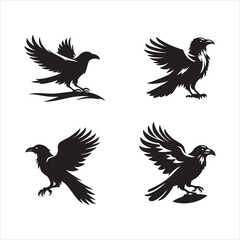 Obraz premium Raven silhouette vector logo white background
