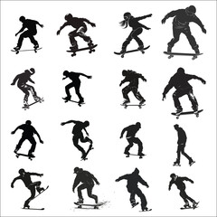 Skateboard Silhouette Bundle Set, Skate Board Silhouette Png © MD ABDUL MOMIN