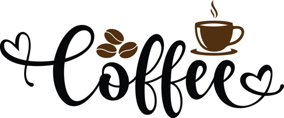 Coffee typography clip art design on plain white transparent isolated background for card, shirt, hoodie, sweatshirt, apparel, card, tag, mug, icon, poster or badge