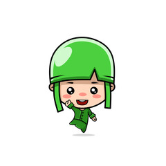 Funny cartoon soldier  Jumping and celebrating victory 